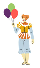 Halloween scary costume of clown with ballons