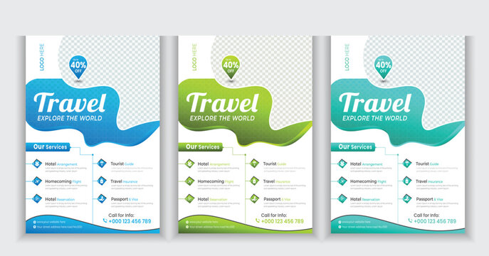 Travel poster or flyer design layout set . and Travel flyer template for travel agency. Tour flyer design