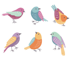 Set illustration of editable vector colorful and cute birds l