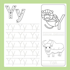 Illustration of Y exercise A-Z cartoon vocabulary animal