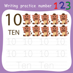 Worksheet Writing practice number ten animal