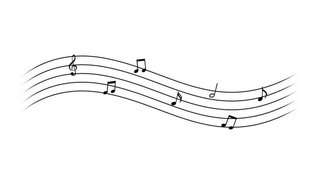 Black music symbols moving on lines