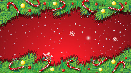 Festive Christmas Background with Ornaments and Candy Cane