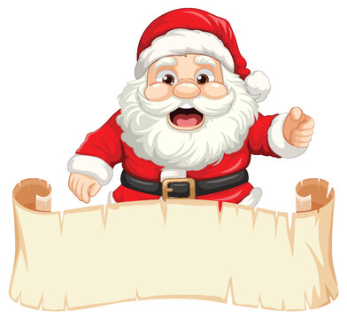Cheerful Santa Claus with Empty Paper Roll for Banner