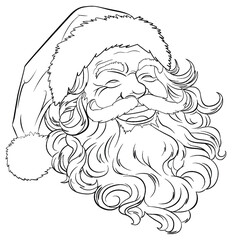 Cheerful Santa Claus Face Outline Illustration