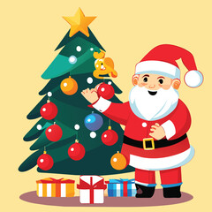 Santa Claus and the Festive Christmas Tree. Vector