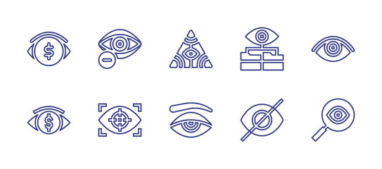 Eye line icon set. Editable stroke. Vector illustration. Containing sight, myopia, god, monitoring, view, money, vision, appearance, not visible, insight.