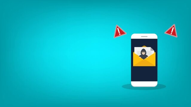 Email data phishing. Cyber thief hide inside an email on a smart phone . Hacking concept.