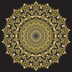 Oriental vector ornament with arabesques and floral elements. Traditional classic black and golden ornament. Vintage pattern with arabesques