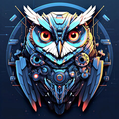 A robotic owl vector art inspired by cyberpunk