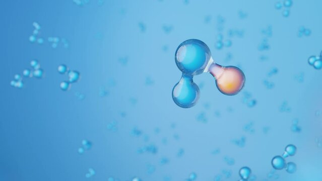 tritium and water atom with blue background 3D rendering.