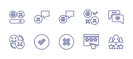 Feedback line icon set. Editable stroke. Vector illustration. Containing rating, bad review, good review, review, love, satisfaction, yes, no, best employee.