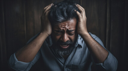 Indian man feeling pain in head.