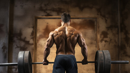 Fototapeta na wymiar Muscular man or bodybuilder doing a weightlifting at gym