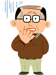 不安になるメガネをかけて普段着を着た中年男性　全身
