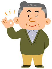 承認の意思を示す普段着を着た中年男性　全身
