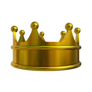 Gold crown 3D. Transparent png.