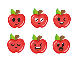 Cute apple with kawaii muzzles.  Vector illustration of a flat drawing of apple on a white background