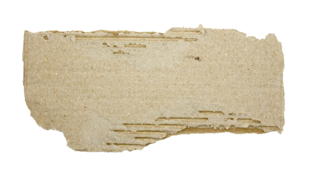 A sheet of corrugated paper is torn into pieces on transparent background png file