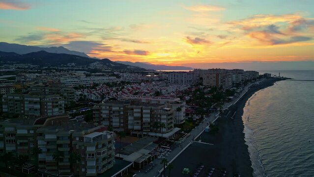 Panoramic aerial view of the Spanish city of Torrox on the Mediterranean Sea.