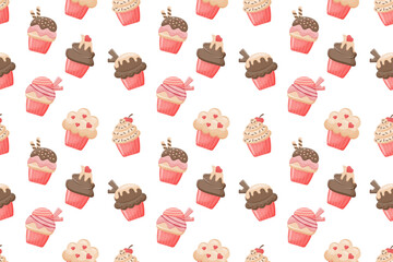 Seamless pattern. Delicious cupcake. Dessert vector illustration design