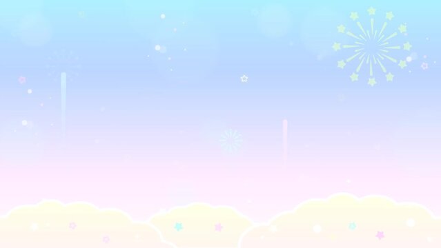 ゆめかわカラーの花火が上がる動画素材