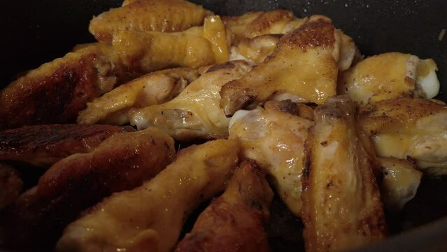 Chicken Wings Cooking Evenly In Pan. Healthy Eating Recipes At Home