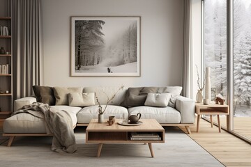 Fototapeta na wymiar Modern living room with Scandinavian-inspired interior design. Generative AI