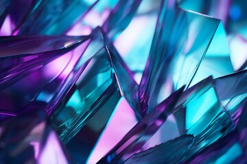 Abstract background with glass pieces in turquoise and purple hues creating a refractive effect. Generative AI