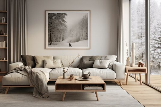 Modern living room with Scandinavian-inspired interior design. Generative AI