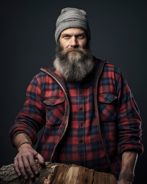 A Portrait of a Lumberjack-Woodcutter-Grey Background