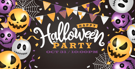 Obraz premium Happy halloween party web banner illustration ( balloons motif )
