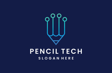 Pencil tech logo design with creative concept idea