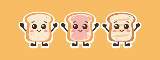 Cute toasts with kawaii faces. Vector illustration