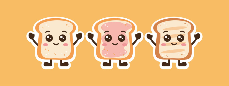 Cute toasts with kawaii faces. Vector illustration