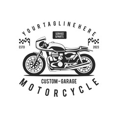 Obraz premium motorcycle custom garage illustration, motorcycle service and parts. vintage custom motorcycle emblems, labels, badges, logos, prints, templates.