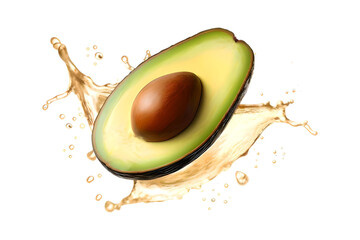 Flying Half Avocado With Seed At PNG Background With Shadow Concept  Of Food Lecitation Photo, Generative AI