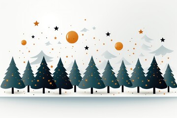 An abstract festive background image for Christmas, showcasing iconic Christmas trees and stars against a white backdrop, creating a simple yet joyful holiday-inspired scene. Illustration