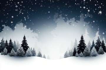 An abstract banner with space for customization, featuring a serene scene of snowfall over a forest, providing a tranquil and versatile canvas for your message or design. Illustration