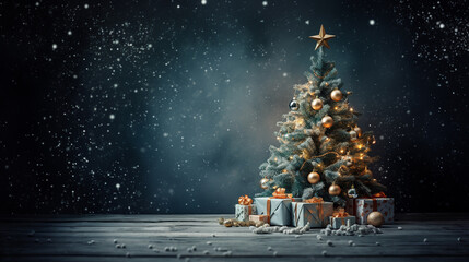 christmas background,gift box,christmas ball on tree - obrazy, fototapety, plakaty