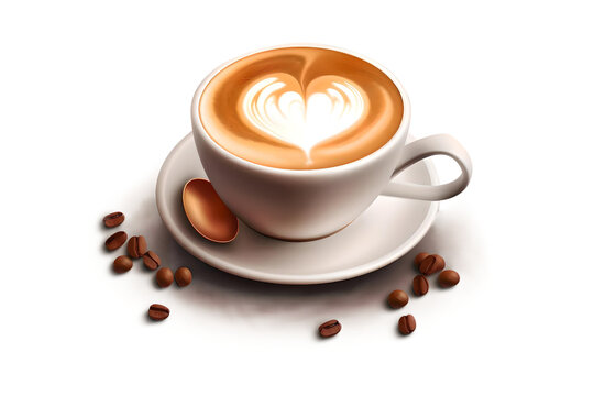 Loving Coffee Cup Of Coffee With Heart Sign Isolated On a Transparent Background, Generative AI
