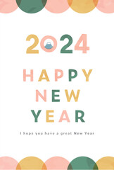 【2024年】シンプルおしゃれな年賀状テンプレート　デザイン　イラスト　かわいい　カラフル　明るい