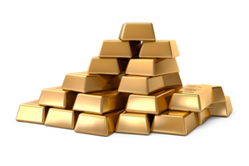 Set Of Gold Bars, Piles Of Gold Lingots Isolated On Transparent Background, Generative AI