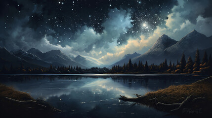 A painting of a night sky with stars