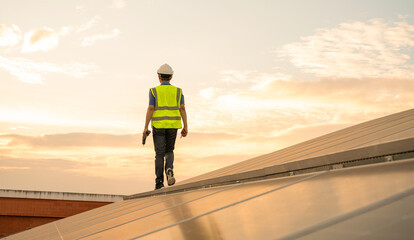 Engineer working on checking equipment in solar power plant,Technology solar energy renewable.