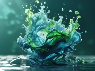 Splash of Green Water, Ink texture, using Generative ai