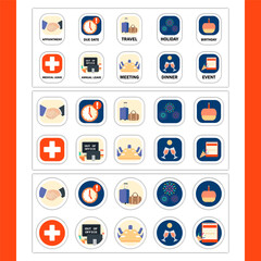 set of flat icons for calendar label sticker vector
