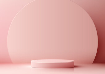 3D Pink Podium Mockup with Soft Pink Background
