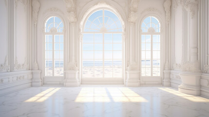 Fototapeta na wymiar Sunny Elegance: White Marble Luxury Interior