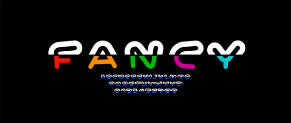 Playful multi-colored font, joyful children alphabet, fanny cartoons letters and numbers, vector illustration 10EPS